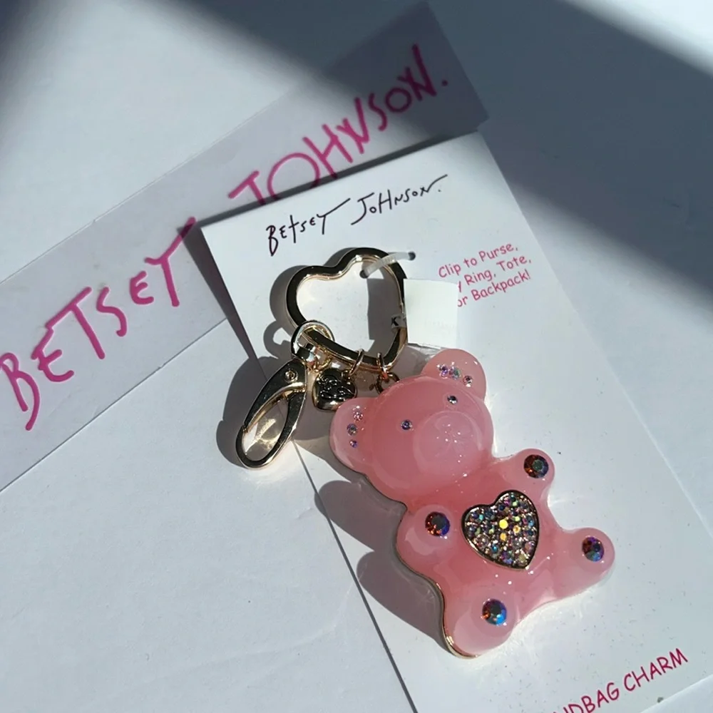 Betsey Johnson large pink gummy bear handbag charm key ring